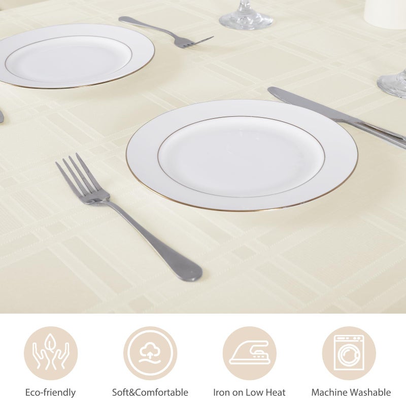 JUCFHY Soild Plaid Jacquard Table Cloth Elegance Wrinkle Resistant Contemporary Woven Decorative Tablecloths, Spillproof Soil Resistant Holiday Table Cover, 60 X 144, Beige - Image 5